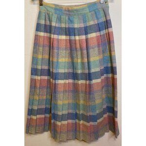 Vintage HABERDASHER Women Pastel Pleated Midi Skirt Wool Blend 28" Waist USA